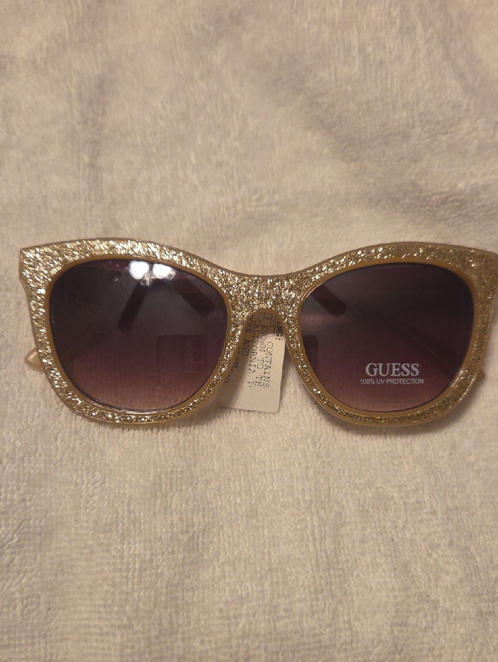 GUESS Women's Gold Glitter Frame Sunglasses with Purple Gradient Lenses(#17)
